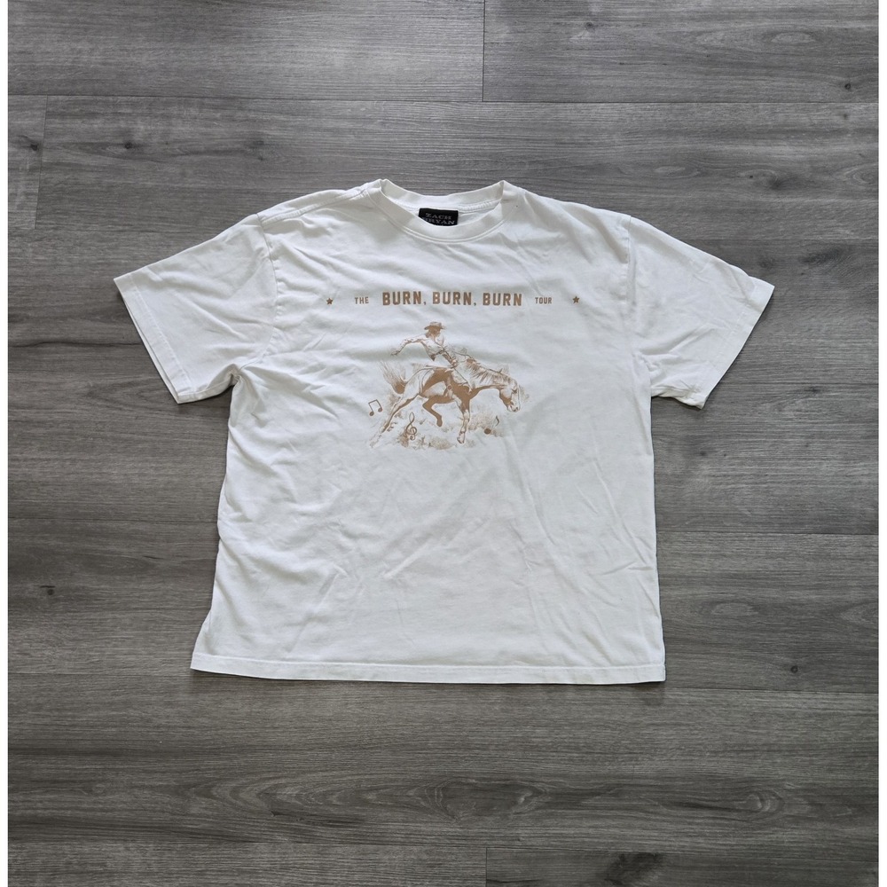 Zach Bryan The Burn Burn Burn Tour T Shirt Men's Large White Cotton